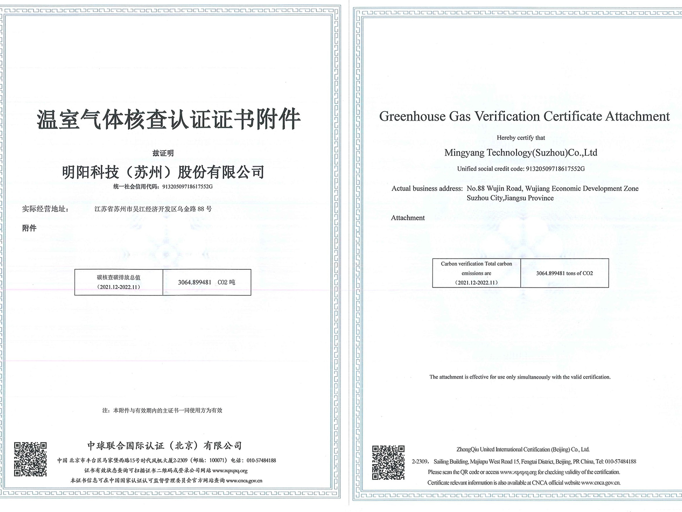 溫室氣體核查認(rèn)證證書附件